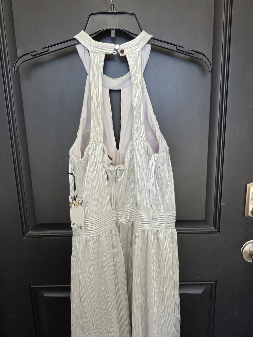 Kensie Silver Metallic Halter Midi Dress Pleated Shimmer Size 8 Women Party NWT - Picture 10 of 10